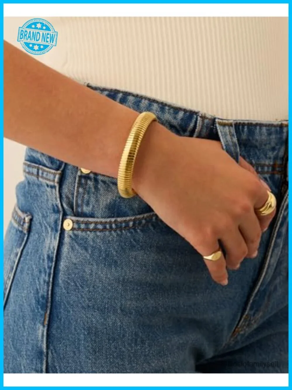 14K Gold Plated Waterproof Flexible Stretch Chunky Bangle for Women